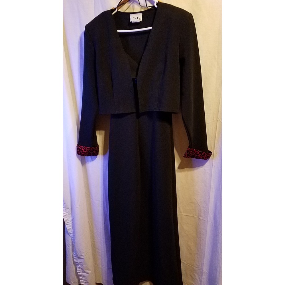 Vintage 2 Piece Women's Size 14 Black Dress‎ w Jacket Blazer by ISB